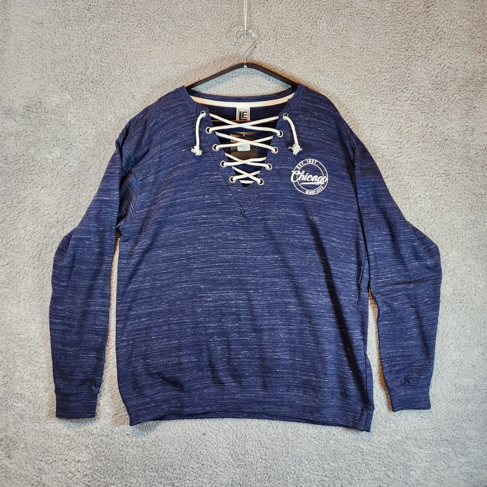 Chicago Windy City Laced Neck Pullover Womens XXL Boho Long Sleeve Blue New‎